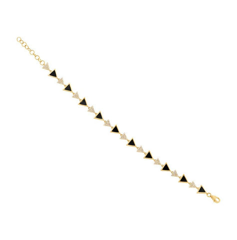 0.41 Ctw Diamond And 1.56 Ctw Onyx 14k Yellow Gold Triangle Bracelet