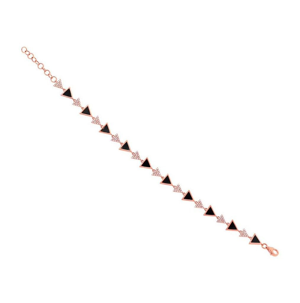 0.41 Ctw Diamond And 1.56 Ctw Onyx 14k Rose Gold Triangle Bracelet