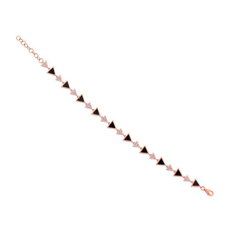 0.41 Ctw Diamond And 1.56 Ctw Onyx 14k Rose Gold Triangle Bracelet