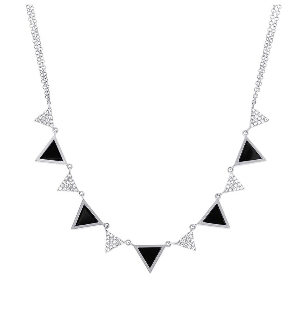 0.26 Ctw Diamond And 1.00 Ctw Onyx 14k White Gold Triangle Necklace