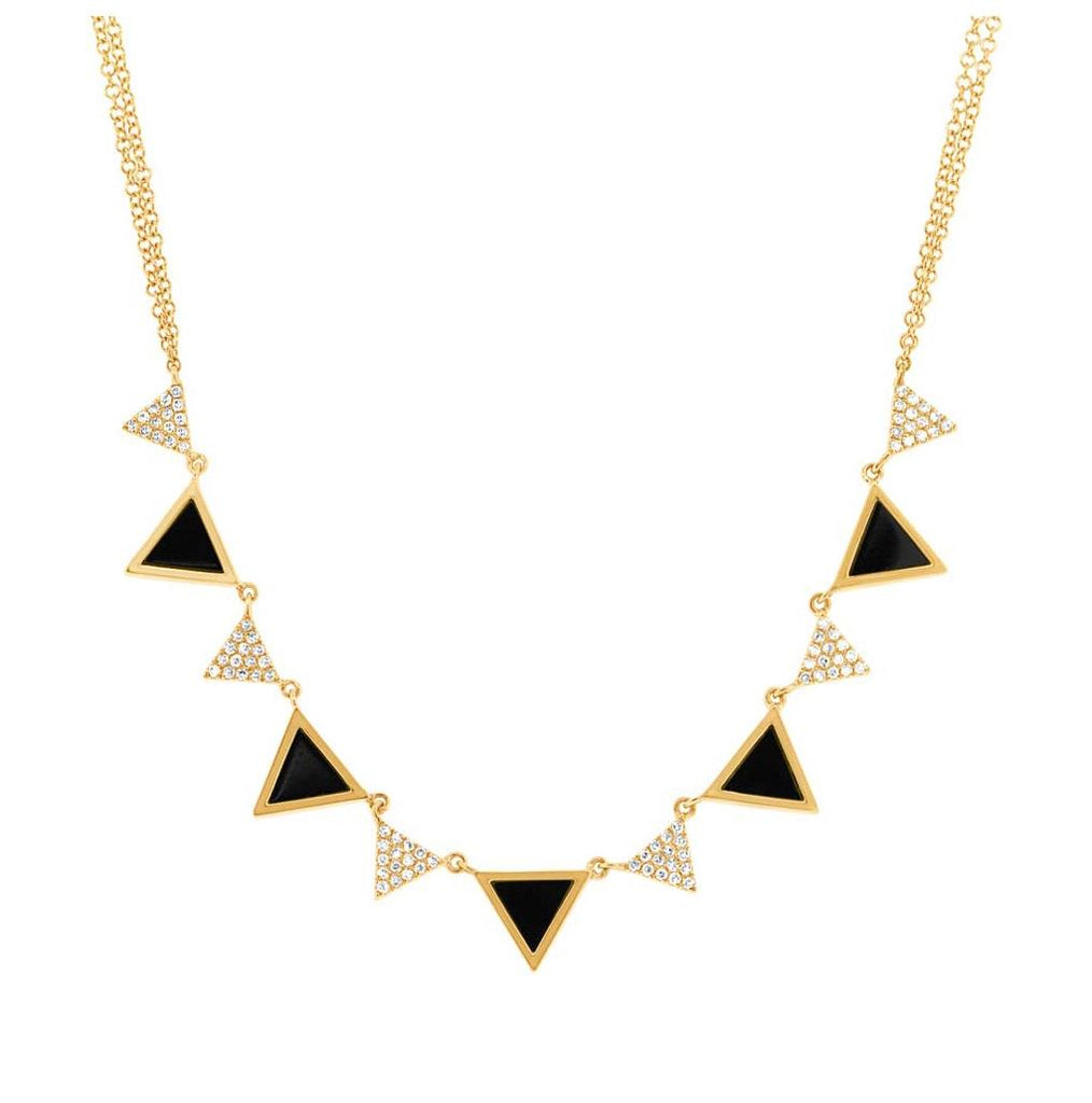 0.26 Ctw Diamond And 1.00 Ctw Onyx 14k Yellow Gold Triangle Necklace