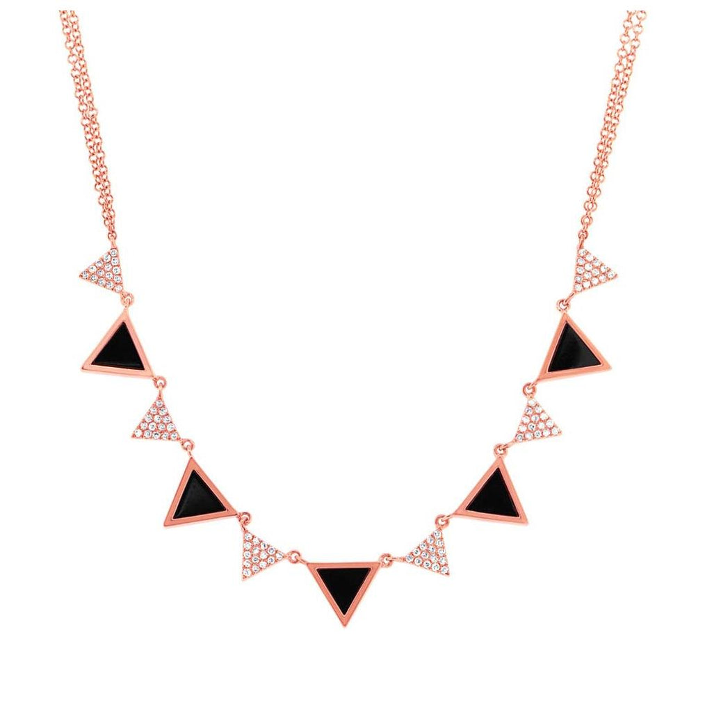 0.26 Ctw Diamond And 1.00 Ctw Onyx 14k Rose Gold Triangle Necklace