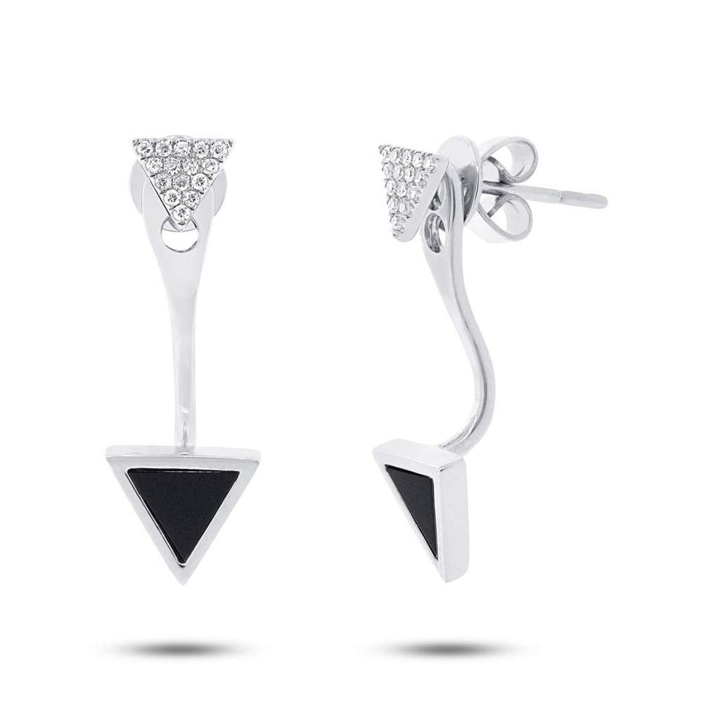 0.09 Ctw Diamond And 0.40 Ctw Onyx 14k White Gold Triangle Earring Jacket With Stud