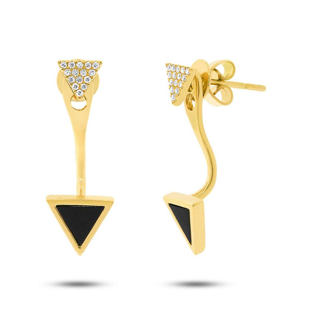 0.09 Ctw Diamond And 0.40 Ctw Onyx 14k Yellow Gold Triangle Earring Jacket With Stud