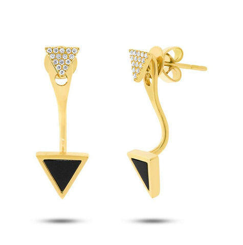 0.09 Ctw Diamond And 0.40 Ctw Onyx 14k Yellow Gold Triangle Earring Jacket With Stud