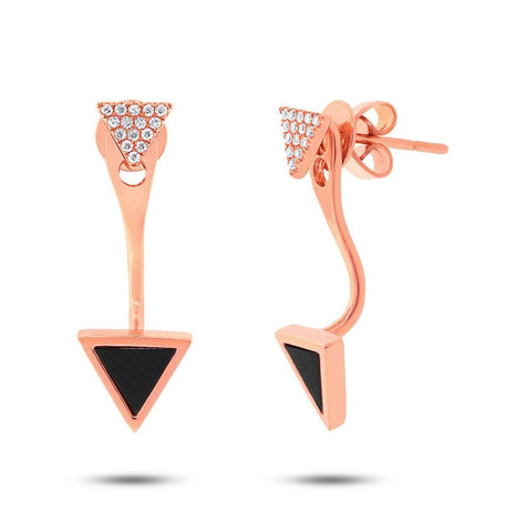 0.09 Ctw Diamond And 0.40 Ctw Onyx 14k Rose Gold Triangle Earring Jacket With Stud