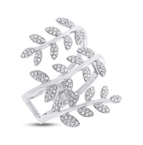 0.34 Ctw 14k White Gold Diamond Leaf Ring