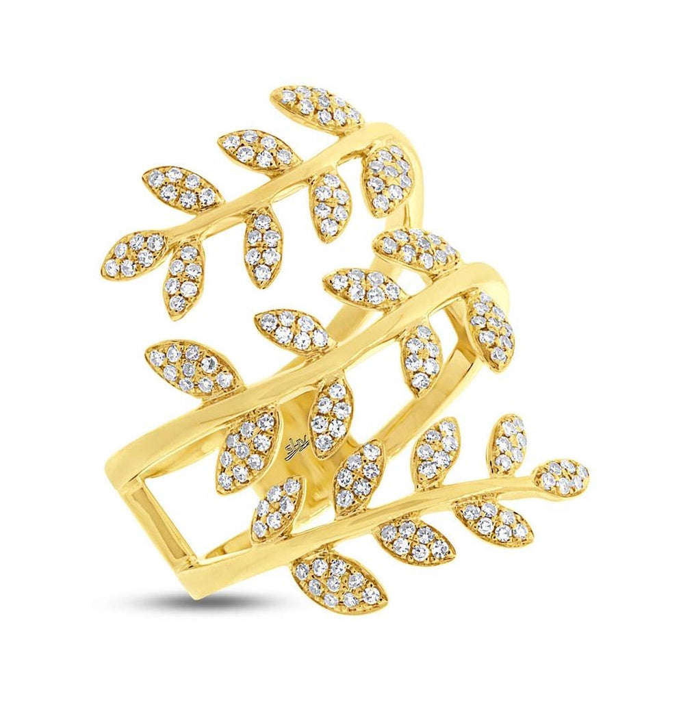 0.34 Ctw 14k Yellow Gold Diamond Leaf Ring