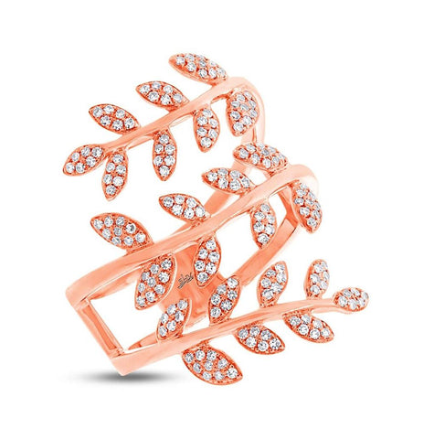 0.34 Ctw 14k Rose Gold Diamond Leaf Ring Size 6