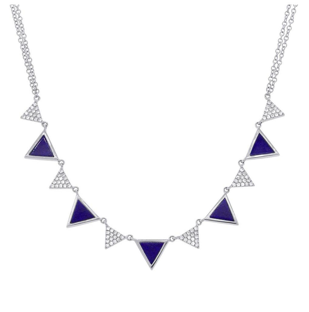 0.26 Ctw Diamond And 1.21 Ctw Lapis 14k White Gold Triangle Necklace