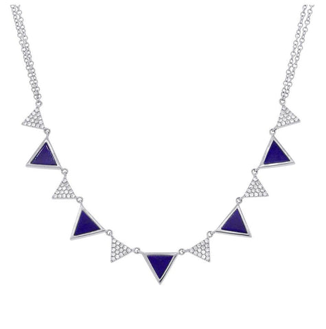 0.26 Ctw Diamond And 1.21 Ctw Lapis 14k White Gold Triangle Necklace