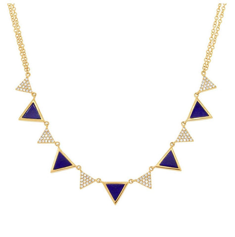 0.26 Ctw Diamond And 1.21 Ctw Lapis 14k Yellow Gold Triangle Necklace