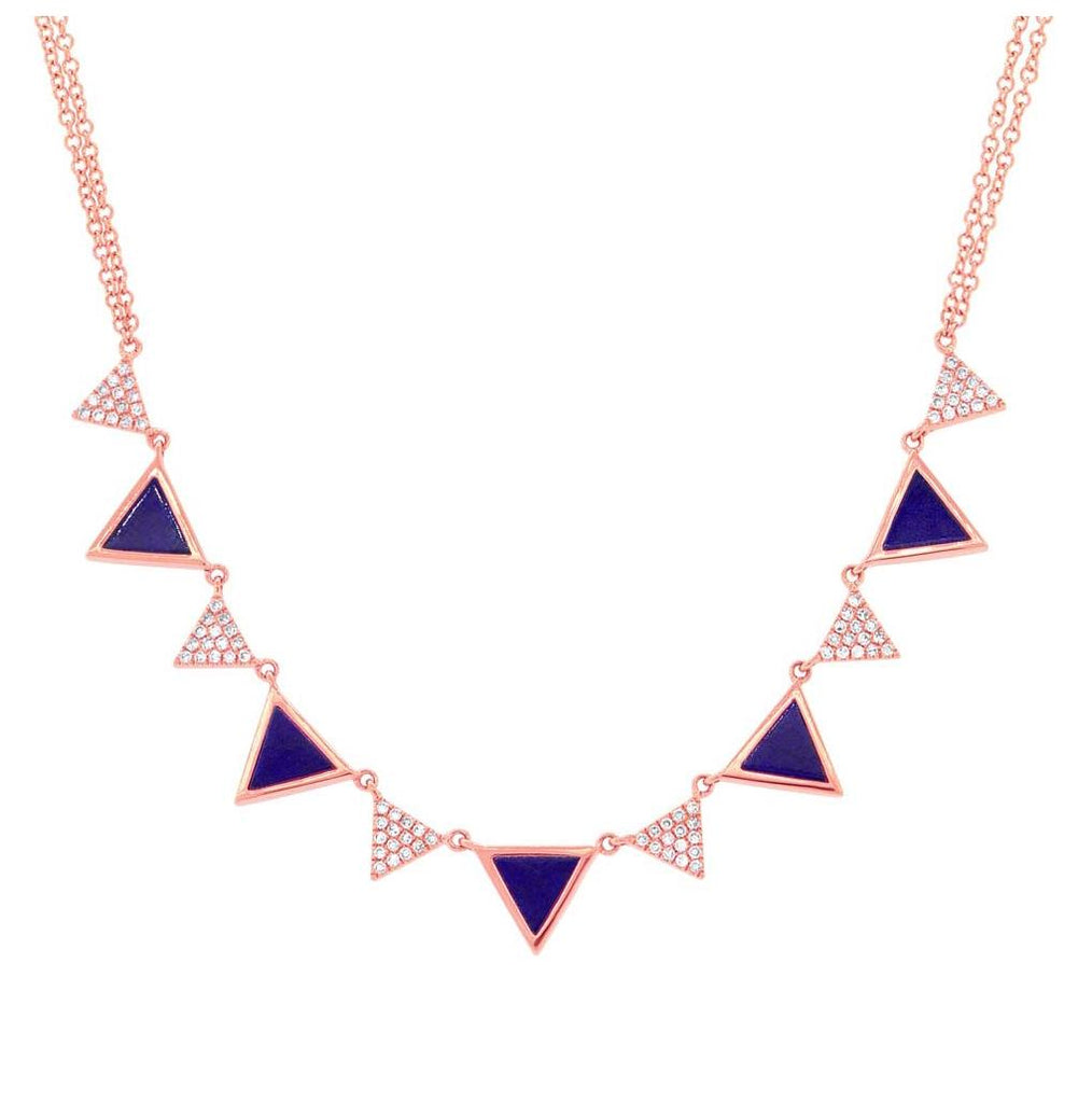 0.26 Ctw Diamond And 1.21 Ctw Lapis 14k Rose Gold Triangle Necklace