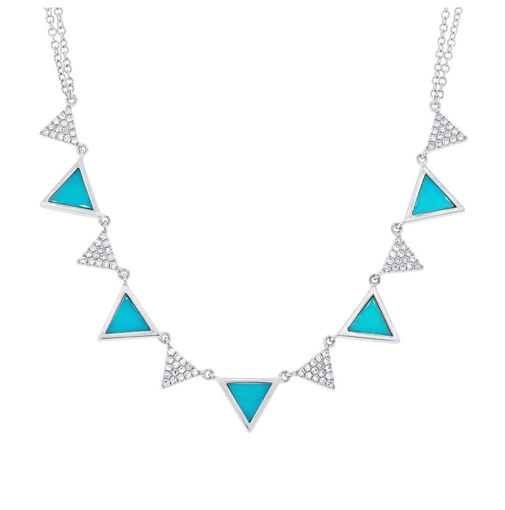 0.26 Ctw Diamond And 0.88 Ctw Composite Turquoise 14k White Gold Triangle Necklace