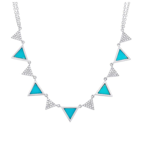 0.26 Ctw Diamond And 0.88 Ctw Composite Turquoise 14k White Gold Triangle Necklace