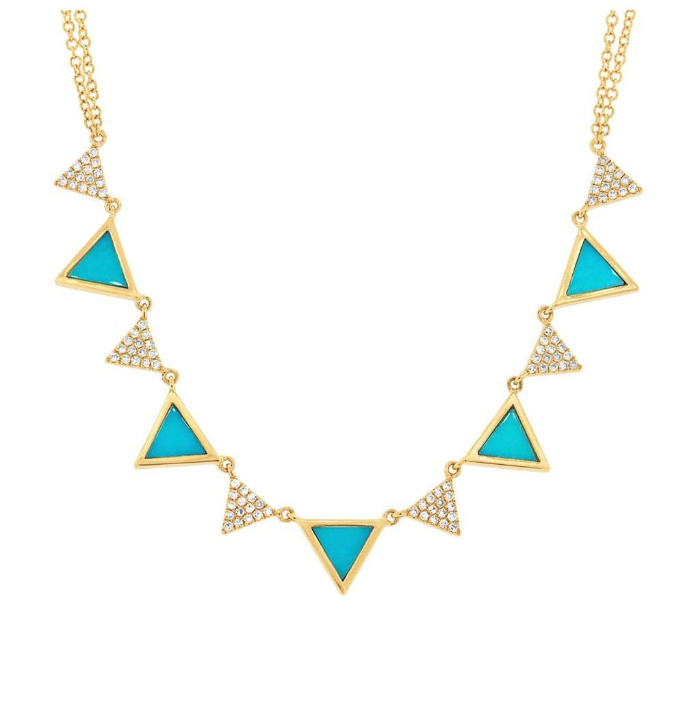 0.26 Ctw Diamond And 0.88 Ctw Composite Turquoise 14k Yellow Gold Triangle Necklace