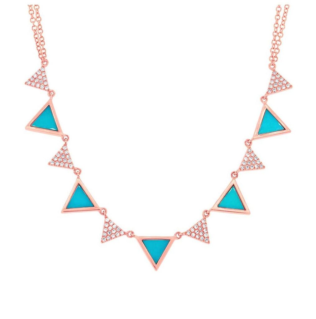 0.26 Ctw Diamond And 0.88 Ctw Composite Turquoise 14k Rose Gold Triangle Necklace