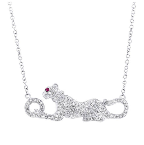 0.39 Ctw Diamond And 0.01 Ctw Ruby 14k White Gold Panther Necklace