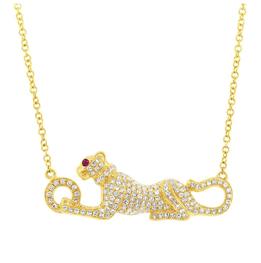 0.39 Ctw Diamond And 0.01 Ctw Ruby 14k Yellow Gold Panther Necklace