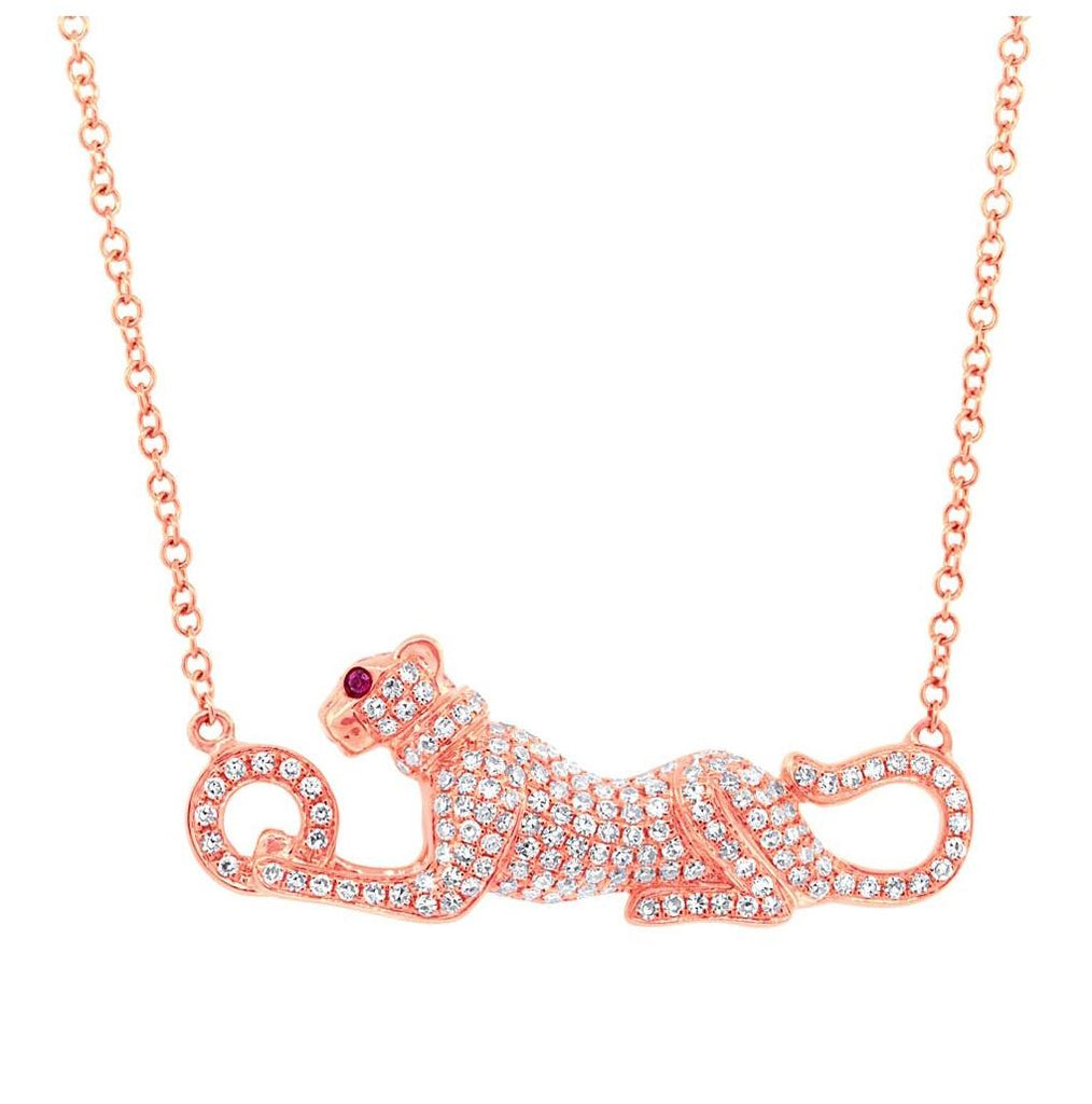 0.39 Ctw Diamond And 0.01 Ctw Ruby 14k Rose Gold Panther Necklace