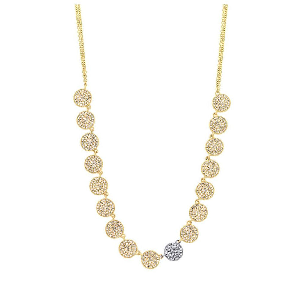 1.41 Ctw 14k Two-tone Gold Diamond Pave Circle Necklace