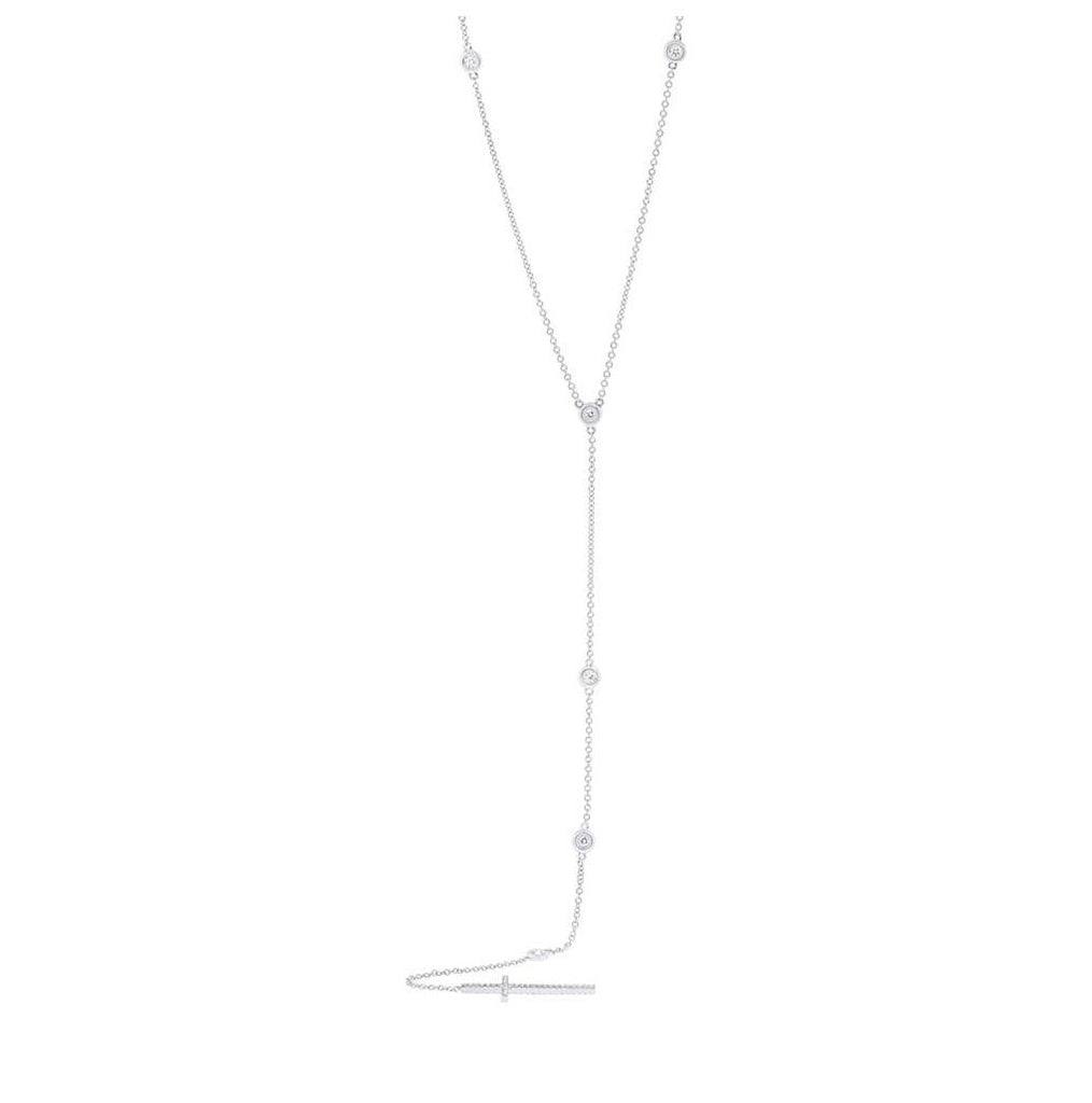 0.49 Ctw 14k White Gold Diamond Cross Lariat Necklace