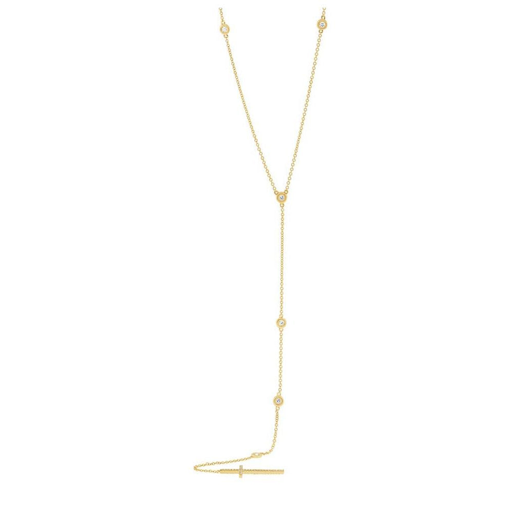 0.49 Ctw 14k Yellow Gold Diamond Cross Lariat Necklace