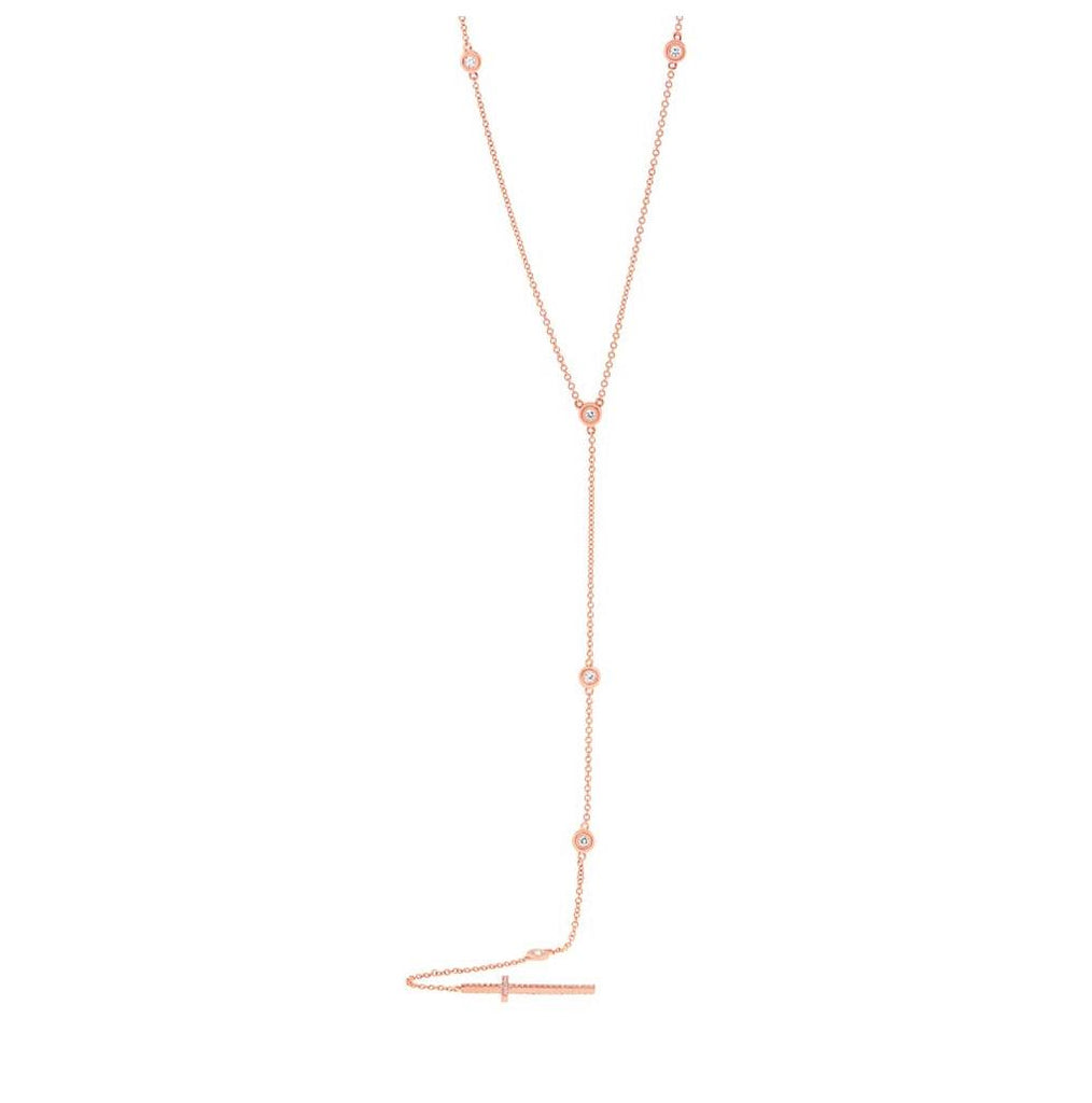 0.49 Ctw 14k Rose Gold Diamond Cross Lariat Necklace