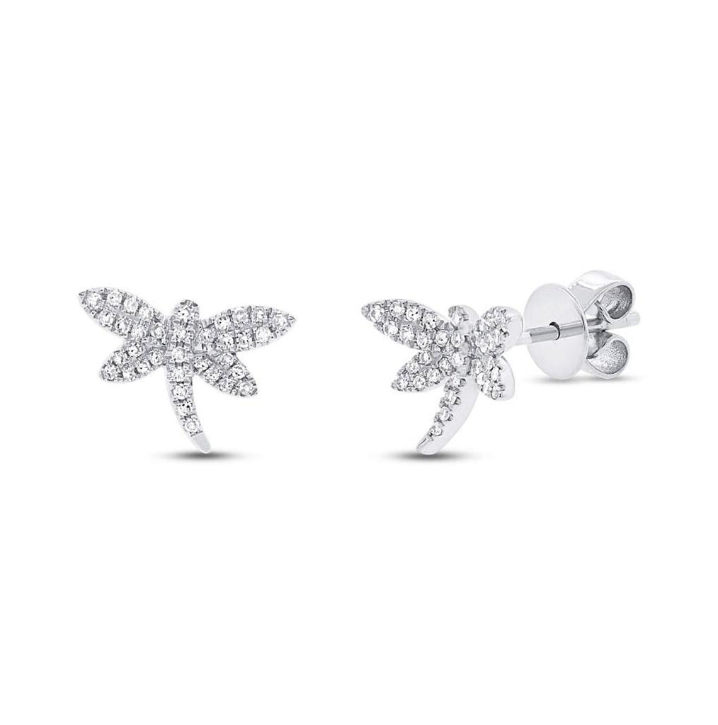 0.17 Ctw 14k White Gold Diamond Dragonfly Earring