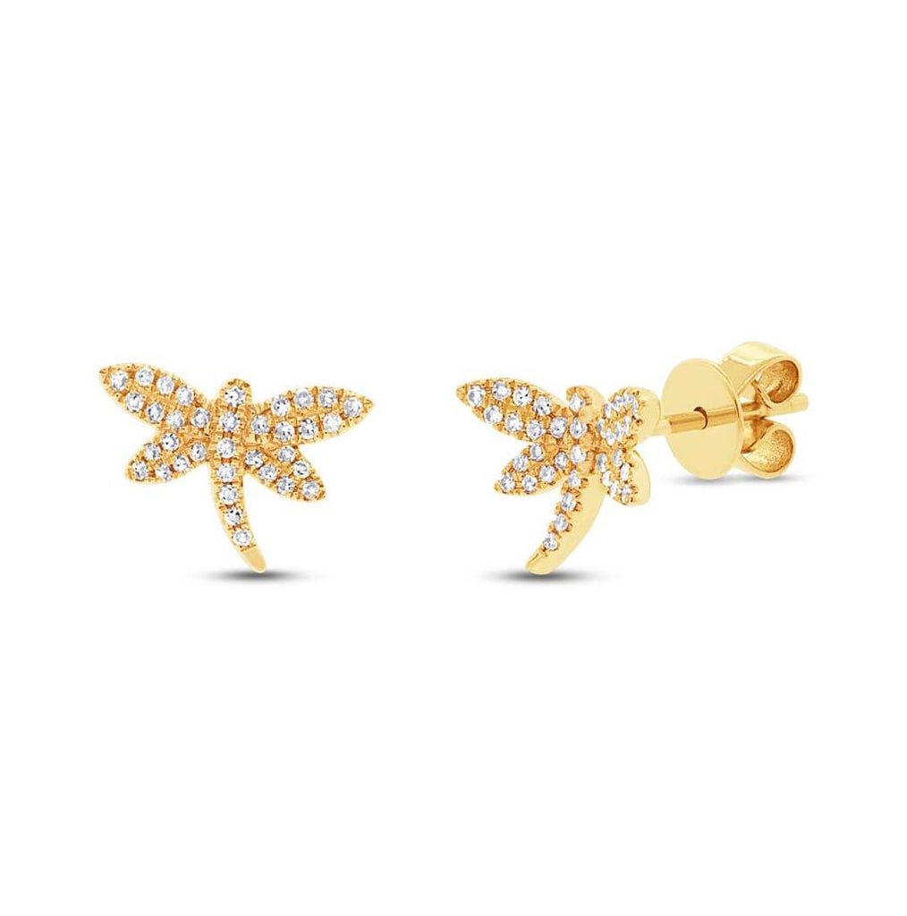 0.17 Ctw 14k Yellow Gold Diamond Dragonfly Earring