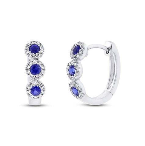 0.15 Ctw Diamond And 0.30 Ctw Blue Sapphire 14k White Gold Huggie Earring