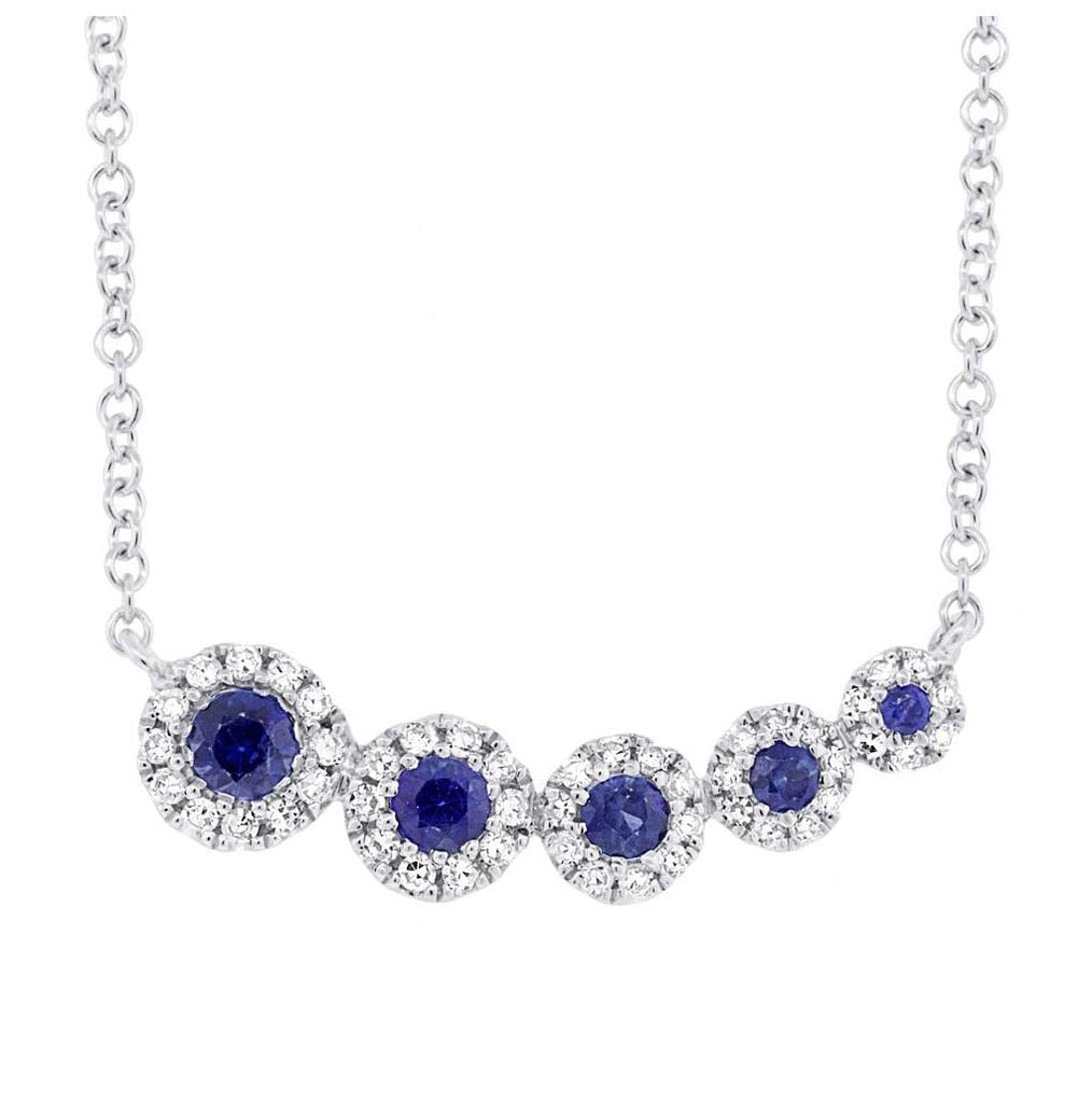 0.13 Ctw Diamond And 0.25 Ctw Blue Sapphire 14k White Gold Necklace