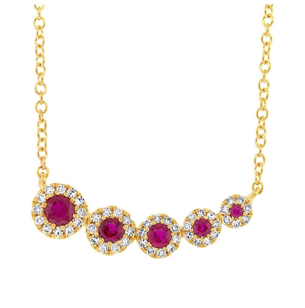 0.13 Ctw Diamond And 0.22 Ctw Ruby 14k Yellow Gold Necklace