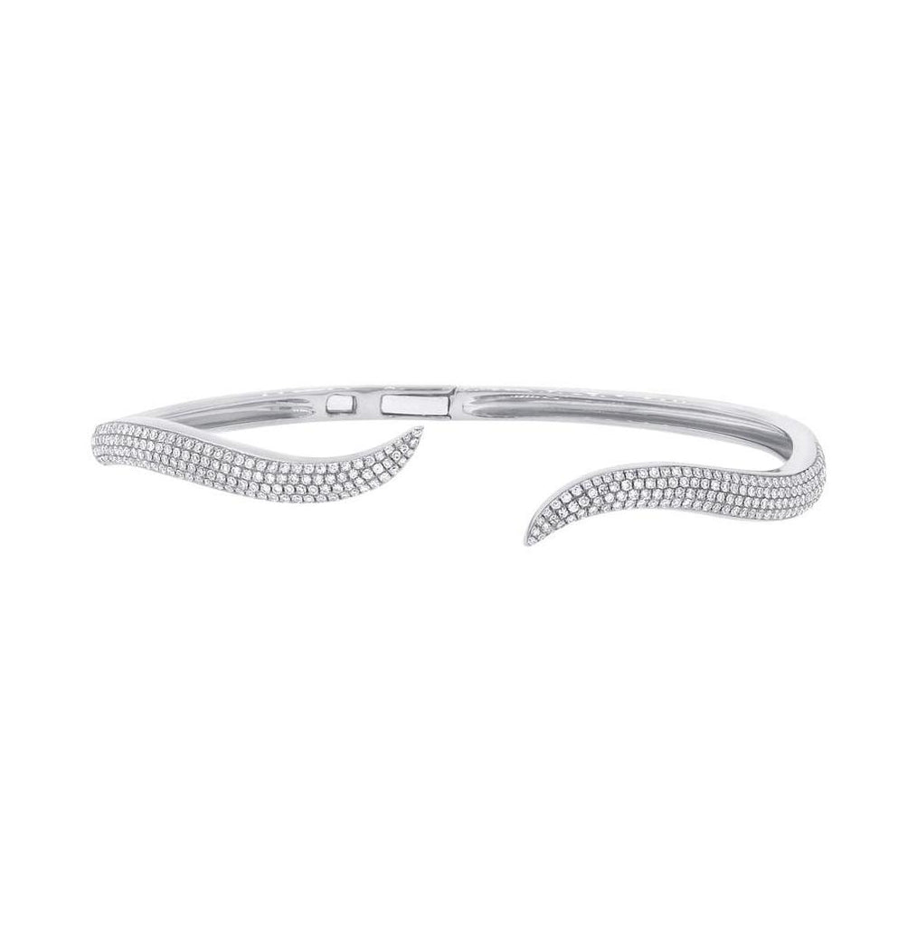 0.84 Ctw 14k White Gold Diamond Pave Bangle Bracelet