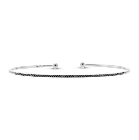 0.17 Ctw 14k White Gold Black Diamond Bangle Bracelet