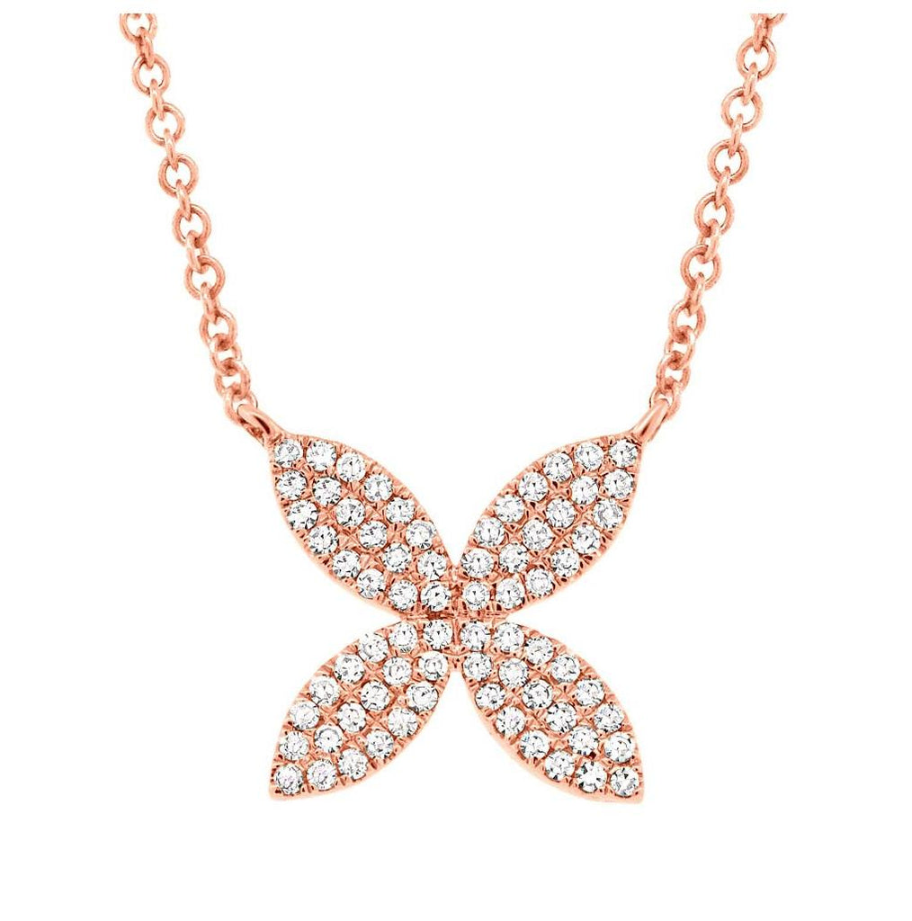 0.20 Ctw 14k Rose Gold Diamond Flower Necklace