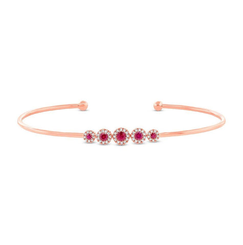 0.14 Ctw Diamond And 0.28 Ctw Ruby 14k Rose Gold Bangle Bracelet