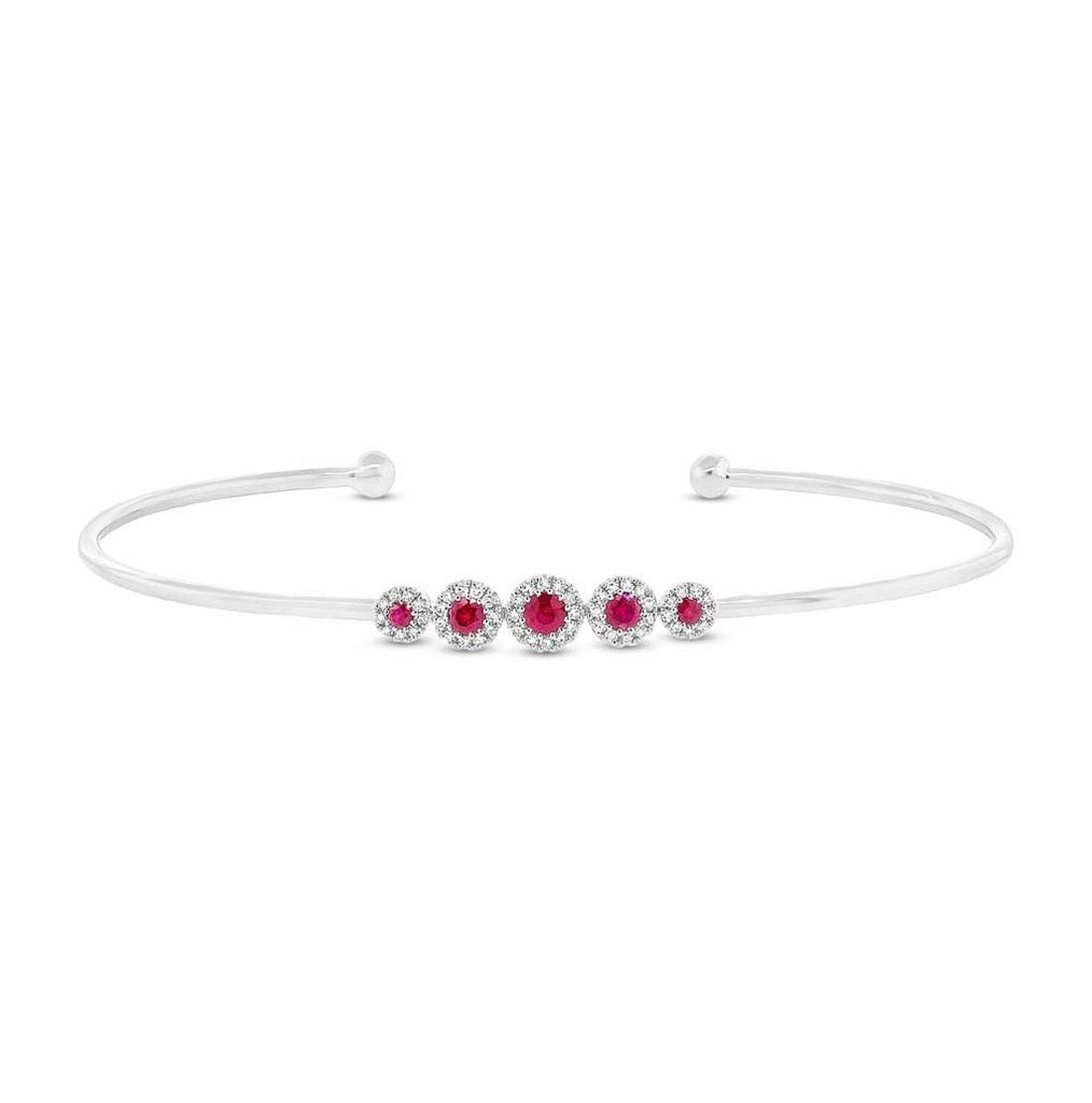 0.14 Ctw Diamond And 0.28 Ctw Ruby 14k White Gold Bangle Bracelet