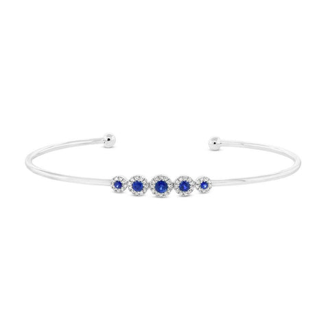 0.14 Ctw Diamond And 0.29 Ctw Blue Sapphire 14k White Gold Bangle Bracelet