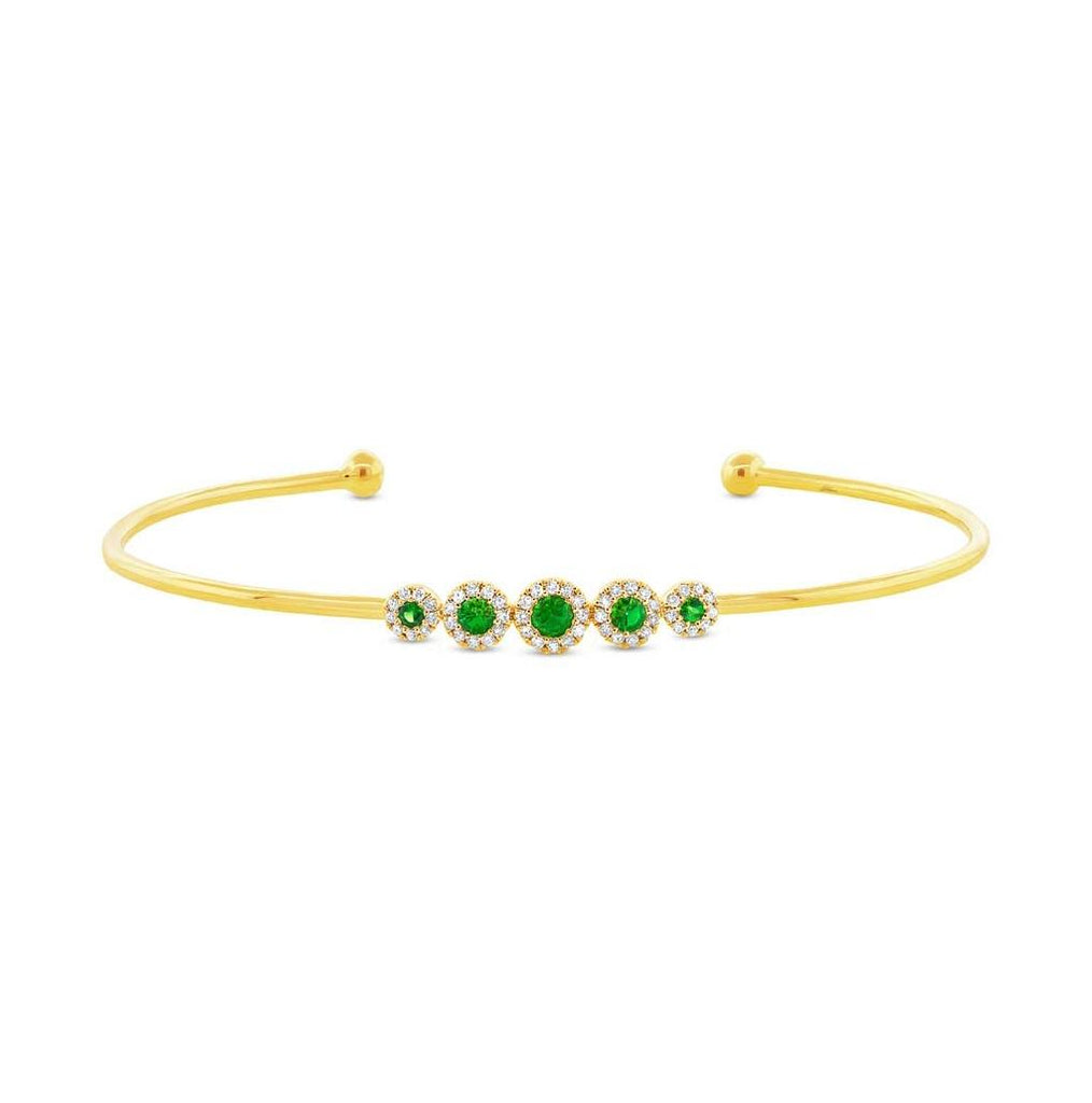 0.14 Ctw Diamond And 0.29 Ctw Green Garnet 14k Yellow Gold Bangle Bracelet