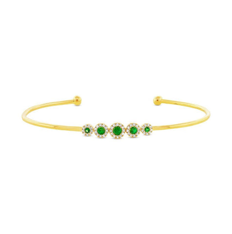 0.14 Ctw Diamond And 0.29 Ctw Green Garnet 14k Yellow Gold Bangle Bracelet