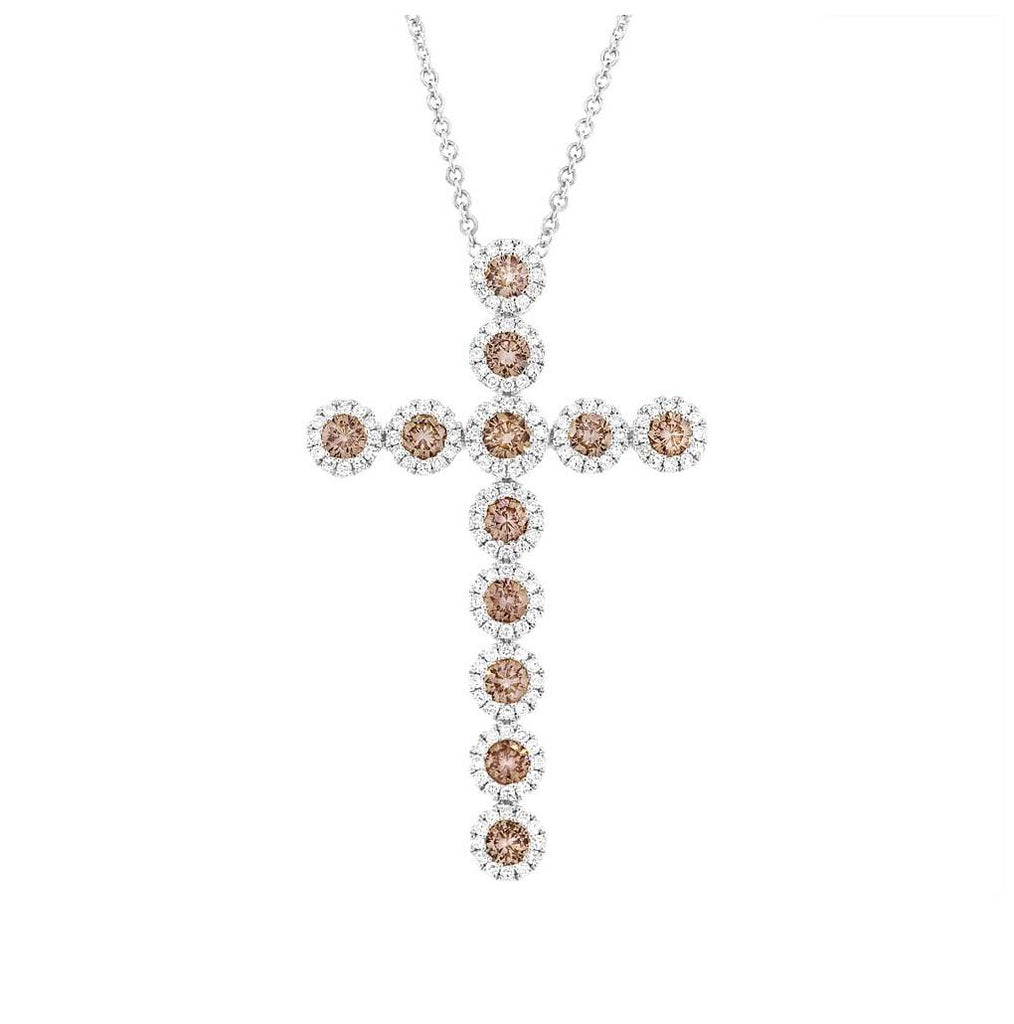 1.51 Ctw 14k White Gold Diamond And Champagne Cross Diamond Pendant Necklace With 18 Inch Chain