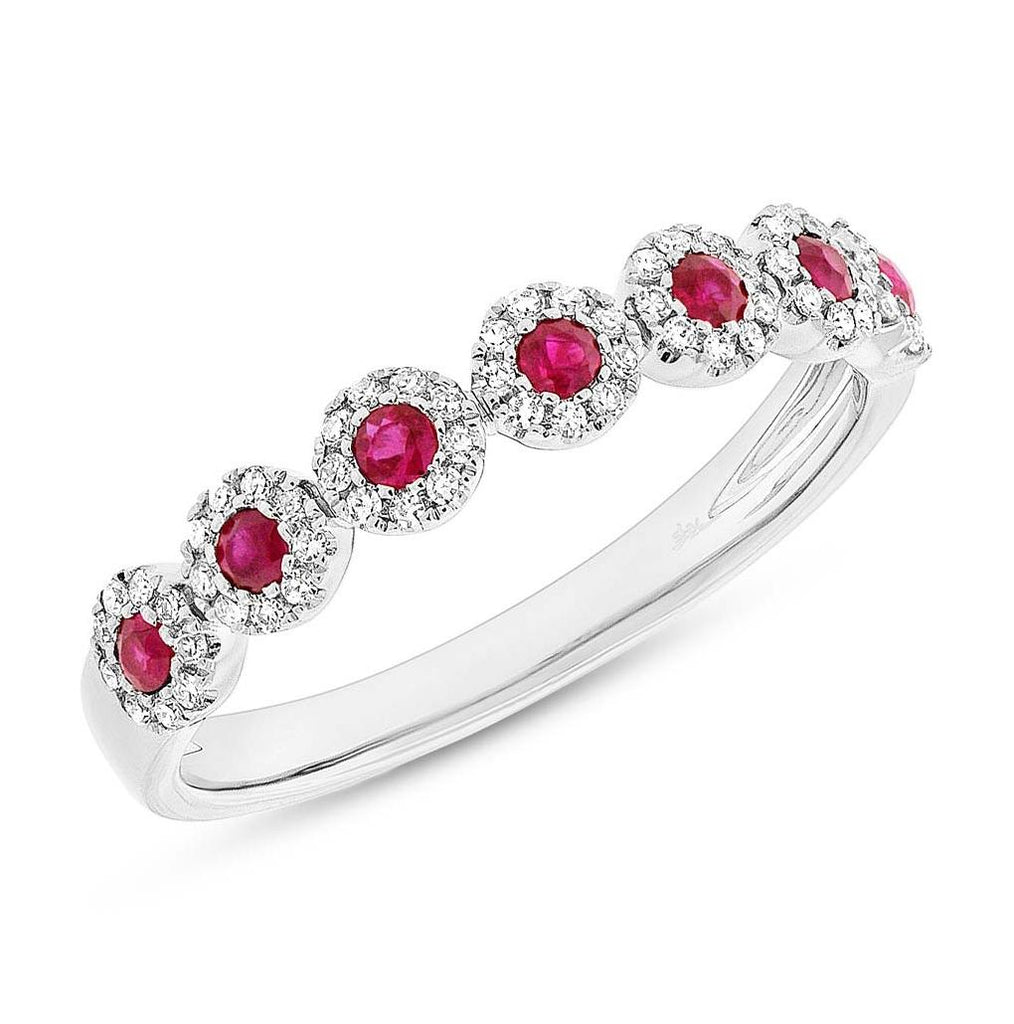 0.16 Ctw Diamond And 0.24 Ctw Ruby 14k White Gold Womens Ring