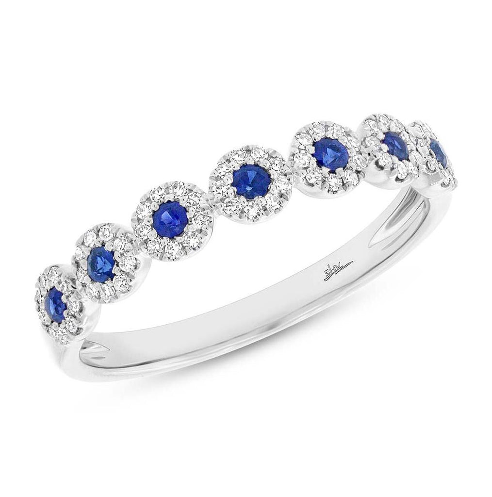 0.16 Ctw Diamond And 0.20 Ctw Blue Sapphire 14k White Gold Womens Ring