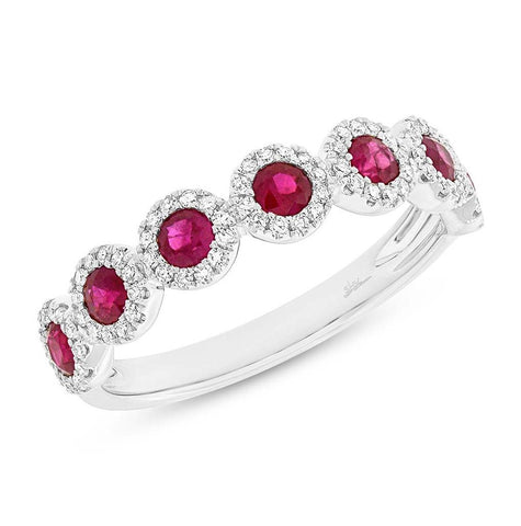 0.26 Ctw Diamond And 0.70 Ctw Ruby 14k White Gold Womens Ring