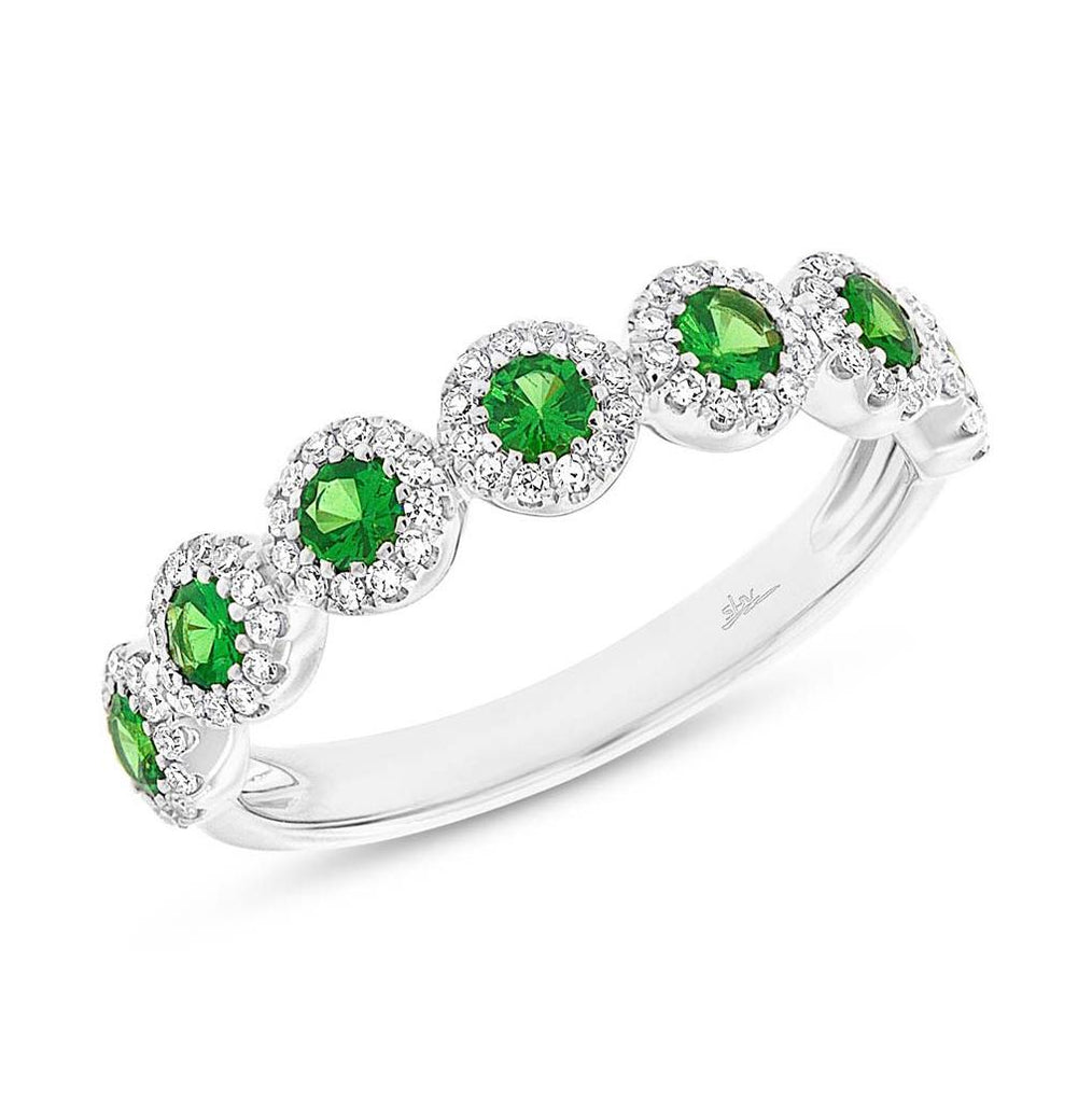 0.26 Ctw Diamond And 0.65 Ctw Green Garnet 14k White Gold Womens Ring