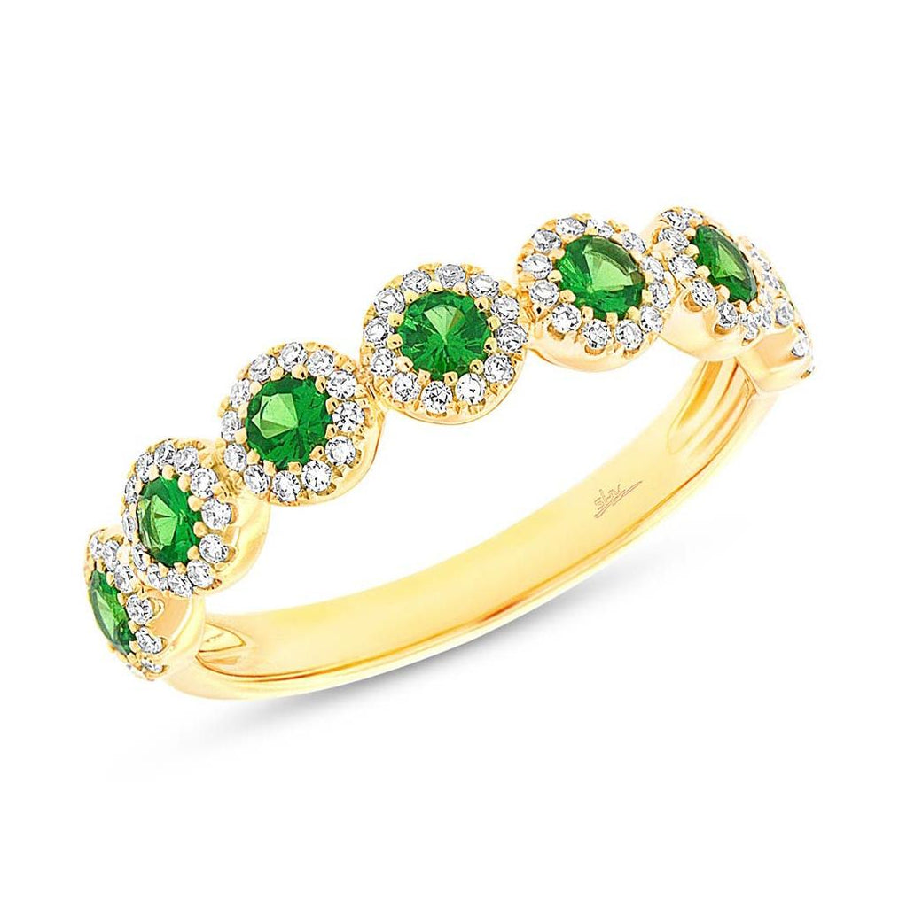 0.26 Ctw Diamond And 0.65 Ctw Green Garnet 14k Yellow Gold Womens Ring