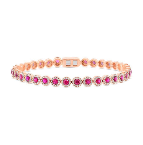 1.28 Ctw Diamond And 3.65 Ctw Ruby 14k Rose Gold Bracelet