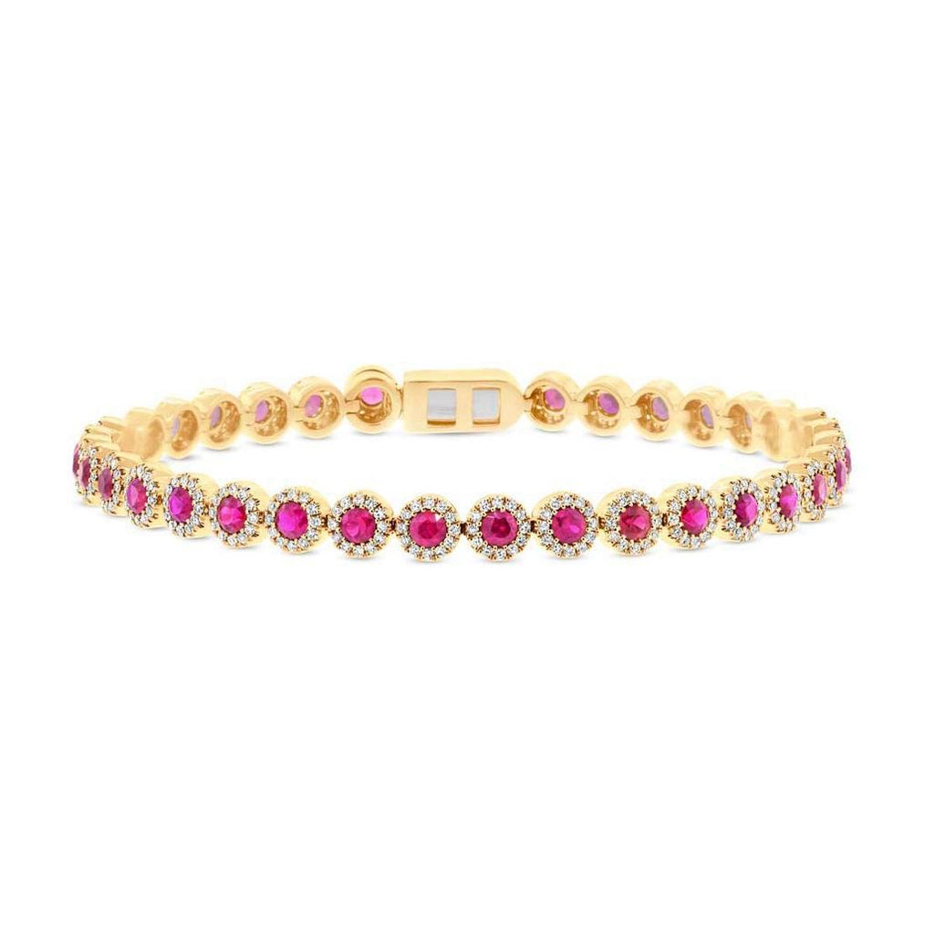 1.28 Ctw Diamond And 3.65 Ctw Ruby 14k Yellow Gold Bracelet