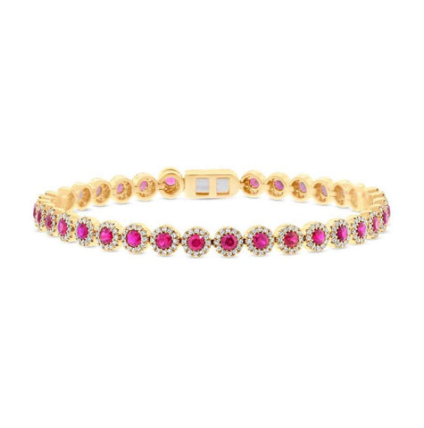 1.28 Ctw Diamond And 3.65 Ctw Ruby 14k Yellow Gold Bracelet